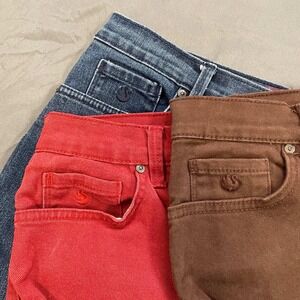 Lot of 3 Gloria Vanderbilt Amanda Size 10 Jeans High Rise Tapered Blue Red Brown